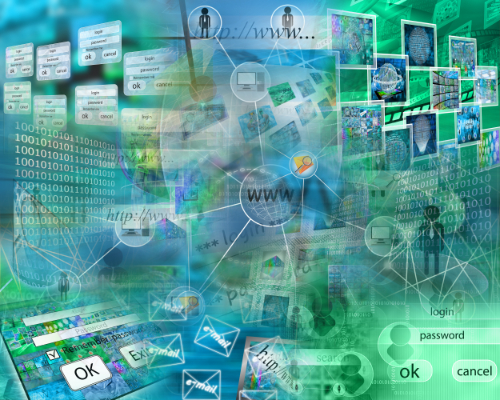 Many abstract images on the theme of computers, Internet and high technology.